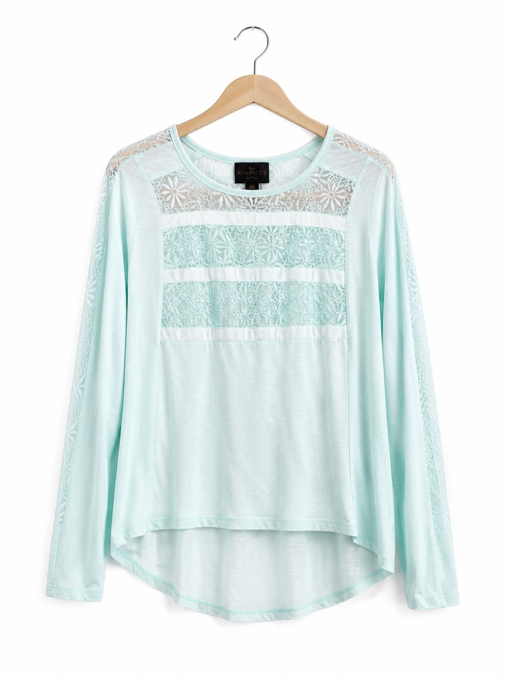 Free People New Romantics Mint Lace Inset Long Sleeve Boho Top